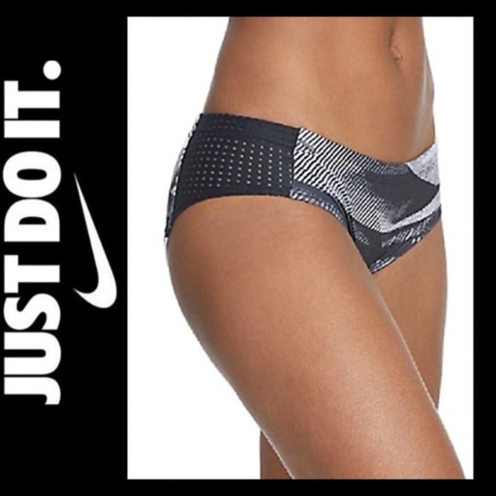 (NWT) Nike Women's Sport Mesh Bikini Bottoms, Black/Gray/White Size Large